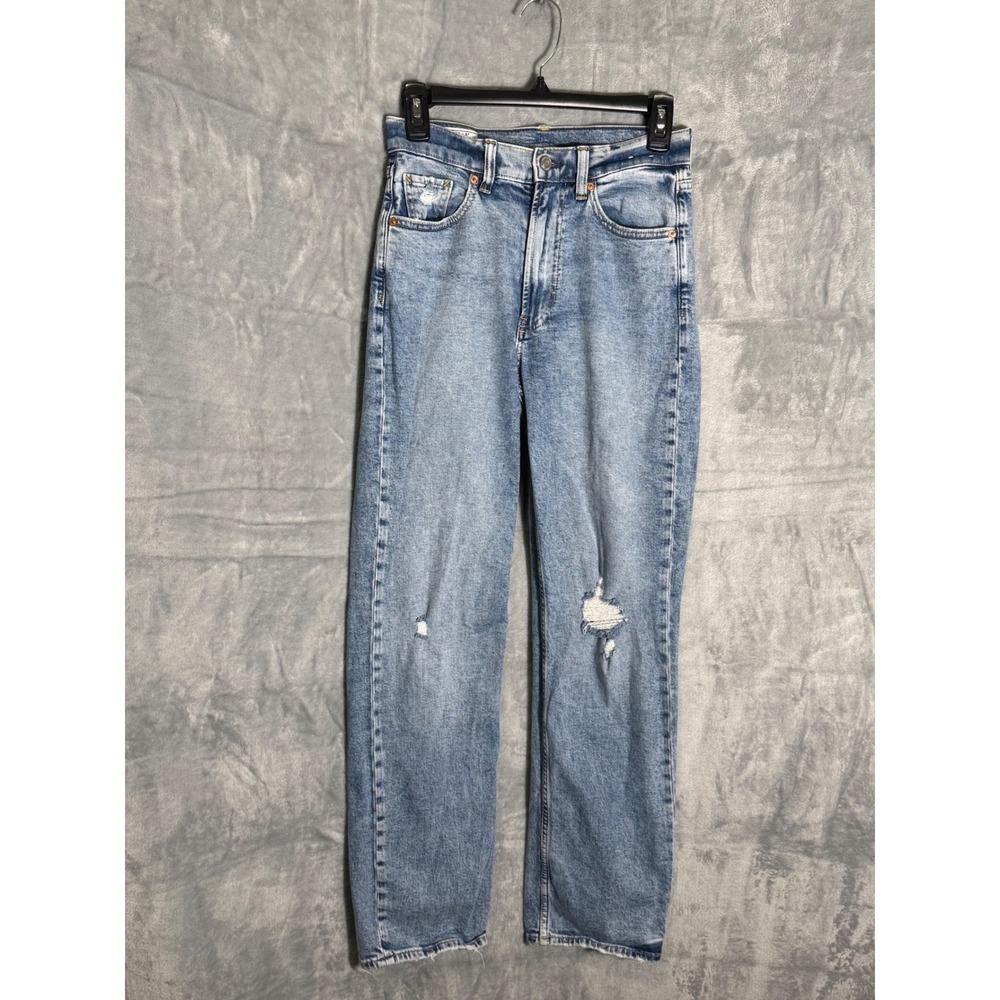 Gap 90s Loose High Rise Distressed Straight Leg Jeans Light Wash 25 0R